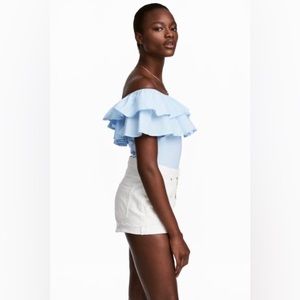 H & M Light Blue Off The Shoulder Top